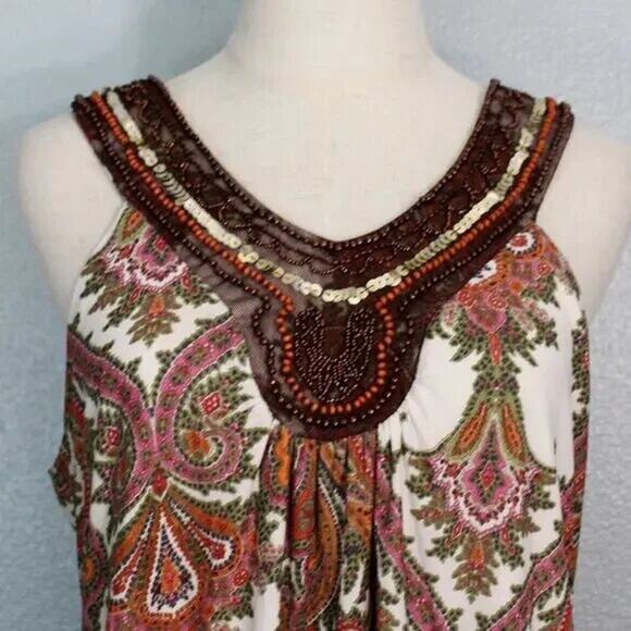 Studio Y Boho Beaded Sequined Sleeveless Blouse Size L - Picture 4 of 10